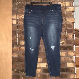 Stitchstar mid rise skinny jeans pull on distressed, frayed hems 3X